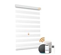 JOYENG Motorized Zebra Blinds Compatible with Alexa, Smart Dual Layer Shades with Privacy Light Control, Electric Horizontal Window Blind Customized Size for Home Office (Luxury White)