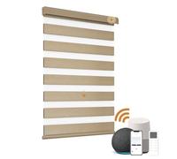 JOYENG Motorized Zebra Blinds, Cordless Blackout Window Shades with Remote, Custom Dual Layer Smart Roller Shades Compatible with Alexa Google Assistant, Automatic Light Filtering Blinds,Coffee