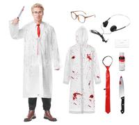 Joyesplay Adults Psycho Costume Costume Includes Raincoat Axe or Knife Glasses Red Tie Business Card and Psycho Halloween Costumes for Men