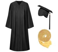 Joyesplay Graduation Gown and Cap Black,6 Pcs Graduation Gown with Bachelor Hat Graduation Sash Stole Tassel Black Graduation Gifts for Unisex Adults University (Black, 48)