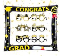 Joyesplay Graduation Photo Booth Props Sets Class of 2025,Black Gold Photo Booth Frame,Graduation Decorations 2025 Party Supplies (Black-C)