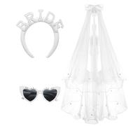 Joyesplay Hen Party Veil Bride Pearl Headband,Bride To Be Pearl Glasses,Bridal Hair Accessories for Bridal Shower Hen Party Engagement