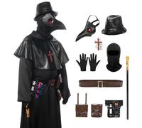 Joyesplay Plague Doctor Costume Adult,Halloween Costumes Set for Men 14 pcs with Plague Doctors Mask Hat Fancy Dress Medieval Steampunk for Men