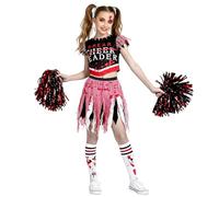Joyesplay Vampire Zombie Cheerleader Costume for Kids 6 PCS,Halloween School Girls Skirt Halloween Costume for Girls Vampire Socks Hand Flowers Stickers Fake Blood Gel (RED, 150)