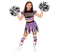 Joyesplay Vampire Zombie Cheerleader Costume for Kids 6 PCS,Halloween School Girls Skirt Halloween Costume for Girls Vampire Socks Hand Flowers Stickers Fake Blood Gel(PURPLR, 150)