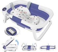 Joyeuse Planet - Foldable Baby Bathtub with Bath Pillow and Built-In Thermometer, Ergonomic and Space-Saving, Newborn Gift for Girls or Boys, Suitable for Babies from 0 to 3 Years (Blue)