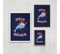 Joyeux Narwhal Art Print - A2 - White Frame