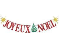 Joyeux Noel Banner, Christmas Party Decorations, Be Merry Decor, Merry Christmas Eve/Birthday Decoration Supplies, Winter Holiday New Year Decor Red Glitter