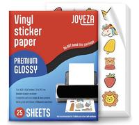 JOYEZA Premium Printable Vinyl Sticker Paper for Inkjet Printer - 25 Sheets Glossy White Waterproof, Dries Quickly Vivid Colors, Holds Ink well - Inkjet & Laser Printer