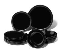 Joyfair 12 Pcs Stoneware Dinner Set Service for 4, Matte Black | Reactive Glaze & Irregular Shape, Chip & Scratch Resistant, Plates & Bowls Dinnerware Set, Oven & Microwave & Dishwasher Safe
