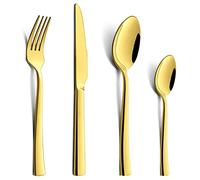 Joyfair 16 Pieces Gold Cutlery Set, Stainless Steel Flatware Silverware Set Service for 4, Eating Utensils Include Knife/Fork/Spoon for Dining, Modern Design & Mirror Polished, Dishwasher Safe