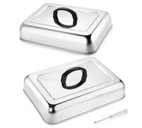 Joyfair 2 Pcs Cheese Melting Dome, Rectangular Stainless Steel Steam Basting Cover with Heat Proof Handle, Burger Cover for Flat Top Teppanyaki Barbecue Cooking Indoor/Outdoor, Easy to Clean