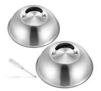 Joyfair 2 Pcs Stainless Steel Cheese Melting Dome Basting Cover，9.8 Inch | Large Metal Steaming Cover Grill Lid for Indoor & Outdoor Flat Top Griddle Teppanyaki Cheese Burger, Dishwasher Safe