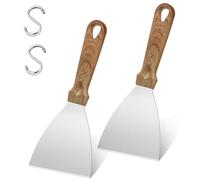 Joyfair 2 Pieces Griddle Scraper, Stainless Steel Slant Edge Grill Scrapers for Food Service/Cooking/Cleaning, Ideal for BBQ Indoor & Outdoor, Black Plastic Handle, Dishwasher Safe