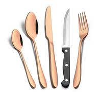 Joyfair 30 Pcs Cutlery Set with Steak Knives, Stainless Steel Flatware Set for 6 People, Eating Tableware with Forks Knives Spoons for Home/Camping/Party, Mirror Finished & Dishwasher Safe, Rose Gold