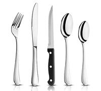 Joyfair 32 Piece Cutlery Sets + 8 Piece Steak Knives, Stainless Steel 40 Pcs Silverware Flatware Set with Fork Knife Spoon, Service for 8, Home/Camping/Party, Mirror Finished & Dishwasher Safe