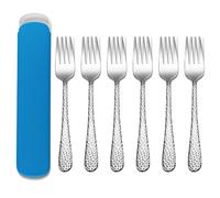 Joyfair 6 Pieces Kids Forks, Stainless Steel Toddler Fork Set with Blue Case, Cute Children Cutlery/Safe Kid Utensil for Self Feeding, Hammered Adult Look & Small Size, Rust Free & Dishwasher Safe