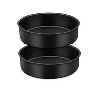 Joyfair 8 Inch Cake Tin Set of 2, Non-Stick Stainless Steel Layer Cake Pan, Round Baking Mould for Roasting Bread Pie Brownie, Rust Resistant & Easy to Clean, One-Piece Design & 5cm Deep (20cm, Black)
