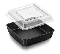 Joyfair 9 Inch Square Cake Tin, Non Stick Cake Pan Mould with Lid, 23.5cm Stainless Steel Baking Tin for Roasting & Storing Brownie Lasagna Fruit and Leftovers, Easy Release & Easy Clean, Black
