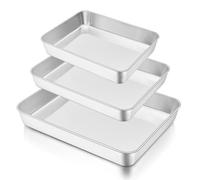 Joyfair Baking Oven Tray, Stainless Steel Baking Sheet Pan Set of 3, Rectangle Deep Cake Tin/Brownie Pan for Roasting Serving Cooking, Heavy Duty & Rust Proof & Easy Clean, 3 Different Size