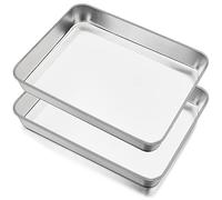 Joyfair Baking Tray Set of 2, Stainless Steel Baking Sheet Pans, Deep Cake Tins/Rectangle Bakeware for Cake Brownie Lasagna Casserole, 31x24x5cm, Heavy Duty, Matte Finish& Dishwasher Safe