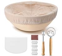 Joyfair Bread Proofing Basket, 10-Inch Round Natural Rattan Sourdough Proving Basket, Sourdough Starter Kit with Dough Whisk/Bread Lame/Dough Scraper/Linen Liner for Professional and Home Bakers