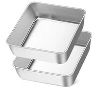 Joyfair Cake Tin Set of 2, 6 inch Stainless Steel Square Baking Tin/Small Roasting Pan, Cake Mould for Birthday Christmas, Brownie Lasagna Bakeware, Matte Finished & Dishwasher Safe, 16 cm