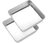 Joyfair Cake Tin Set of 2, 8 inch Stainless Steel Square Baking Tin/Small Roasting Pan, Cake Mould for Birthday Christmas, Brownie Lasagna Bakeware, Healthy, Matte Finished & Dishwasher Safe, 21 cm
