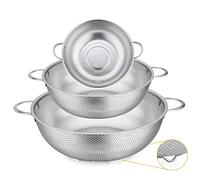 Joyfair Colander Set of 3, Stainless Steel Kitchen Colanders Strainers for Straining/Draining/Rinsing/Washing, Ideal for Food Rice Pasta Fruits Vegetable, Heavy Duty & Dishwasher Safe - 1/3/5 Quart