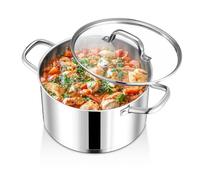 Joyfair Cooking Pot, 24 cm Stainless Steel Soup Pot with Glass Lid, 3-Layer Stainless Steel Induction Pot for All Hobs, 5.6 L Cooking Pot, Meat Pot for Pasta, Soup, Stews, Healthy and Dishwasher Safe