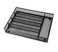 Joyfair Cutlery Tray, Metal Cutlery Tray Organiser, 5 Compartments Utensil Drawer Storage, Non Slip Silverware Drawer/Holder/Divider for Kitchen/Office, Space Saving & Rust Free, 31.6x24x5cm, (Black)