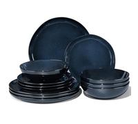 Joyfair Dinner Set, 12 Pieces Stoneware Dinnerware Set Service for 4, Reactive Glaze Irregular Shape Plates and Bowls, Chip & Scratch Resistant, Microwave & Dishwasher Safe, Nebulas Blue