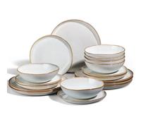 Joyfair Dinner Set, 18 Pieces Stoneware Dinnerware Set Service for 6, Reactive Glaze Irregular Shape Plates and Bowls, Chip & Scratch Resistant, Microwave & Dishwasher Safe, Gilded Alabaster White
