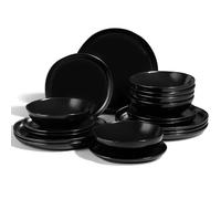 Joyfair Dinner Set, 18 Pieces Stoneware Dinnerware Set Service for 6, Reactive Glaze Irregular Shape Plates and Bowls, Chip & Scratch Resistant, Microwave & Dishwasher Safe, Matte Black