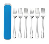 Joyfair Kids Forks Set of 6, Stainless Steel Children Forks Set with Blue Case, Small Toddler Dessert Cutlery Ideal for Home/Garden/Party/Preschools, Round Fork Tines, Rust Free & Dishwasher Safe