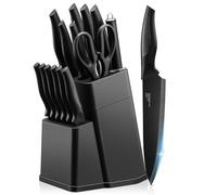 Joyfair Kitchen Knife Set, 15 Pieces Carbon Stainless Steel Kitchen Knife Block Set, Professional Sharp Cutting Tool Set for Chopping/Dicing/Slicing Steak Bread Fish Vegetable, Rust Free, Black