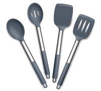 Joyfair Kitchen Utensils Set, 4 Pack Silicone Cooking Utensils Set, Non Stick Stainless Steel Spatula Turner Spoon Ideal for Cooking Mixing Serving Stirring, Heat Resistant & Dishwasher Safe, Grey
