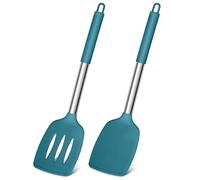 Joyfair Silicone Spatula, Stainless Steel Spatula Pack of 2, Cooking Turner/Non Stick Kitchen Slotted Utensil Set Ideal for Fish, Eggs, Pancakes, Heat Resistant & Dishwasher Safe, Blue