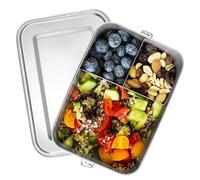 Joyfair Stainless Steel Lunch Box, 1400ml Large Bento Box with 1 Removable Compartment, Sandwich Salad Food Storage Containers for Adults and Kids, Lockable Clips & Leak Proof, Oven & Dishwasher Safe