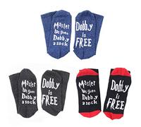 Joyfeel's Store Simoda 3 Pairs Novelty Socks Funny Saying Dobby is Free Knitted Words Crew Cotton Socks for Womens Mens Gift (3 pairs)