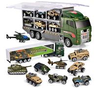 Joyfia 10 in 1 Die-cast Military Vehicle Toy, Army Transport Car Carrier Toy for Boys & Kids, Truck Toy with Mini Battle Cars Playsets, Gift for 3+ Years Old Toddlers, Party Supplies