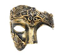 JOYFISCO Masquerade Mask for Men Vintage Half Face Roman Warrior Phantom Of The Opera Mask for Halloween Mardi Gras Prom Bal (Gold)