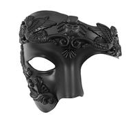 JOYFISCO Masquerade Mask for Men Vintage Half Face Roman Warrior Phantom Of The Opera Masks for Halloween Mardi Gras Prom Ball Cosplay Party Costume (Black)
