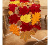Joyfol Day Fall Leaves Table Runner 14 x 86 inch, Thanksgiving Harvest Rust Maple Leaves Table Runners, Embroidered Autumn Dresser Scarf for Harvest Party Dinner Seasonal Decoration