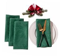 Joyfol Day Green Christmas Cloth Napkins 18 x 18 Inch, Jacquard Fabric Winter Poinsettia Washable Napkins Set of 4, Countryside Florals Dinner Napkin for Xmas Party Decorations