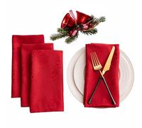 Joyfol Day Red Christmas Cloth Napkins 18 x 18 Inch, Jacquard Fabric Winter Poinsettia Washable Napkins Set of 4, Countryside Florals Dinner Napkin for Xmas Party Decorations