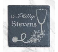 Joyforge Personalised Doctor Gift Slate Coaster - Custom Name Engraved Desk Accessory for GP, Surgeon, Medical Student Graduation - Unique Thank You Present & Drink Mat