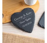 Joyforge Personalised Heart Slate Coaster - Custom Engraved Stone Drink Mat with Names & Date for Couples - Anniversary, Wedding, New Home Gift for Her