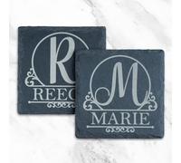 Joyforge Personalised Monogram Coaster - Custom Initial & Name Engraved Slate Drink Mat - New Home, Birthday, Wedding Gift for Him, Her, Couple, Dad