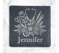 Joyforge Personalised Nurse Gift Slate Coaster - Custom Name Engraved Drink Mat for Doctor, Medical Student Graduation - Unique Thank You Present for Men & Women